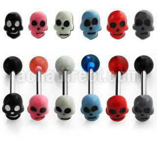 bbask1 316l steel tongue barbell with 6mm skull lower ball