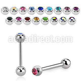 bbc 316l steel tongue barbell with bezel jewel steel ball