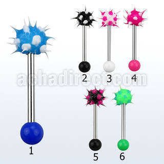 bbcsh 316l steel tongue barbell w silicone ball acrylic ball