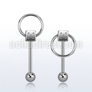 bbdisl 316l steel tongue barbell with a 5mm dice slave ring