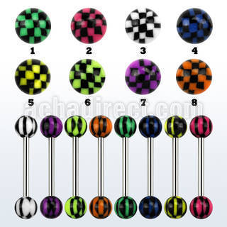 bbdxa barbell lengua acero quirurgico bolas acrilicas 6mm cuadros colores 16mm distribuidor