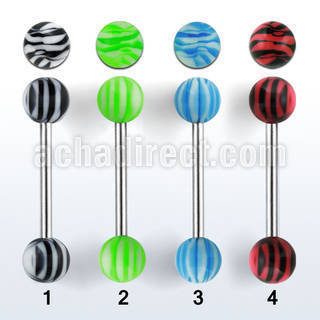 bbdxt barbell lengua acero quirurgico bolas acrilicas rayas cebra verticales blancas negras 16mm al por mayor