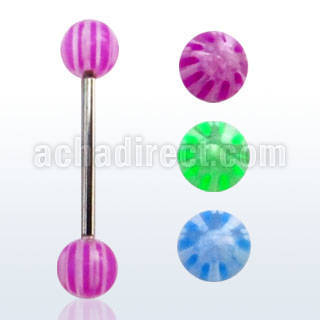 bbdxw steel tongue barbell w 6mm acrylic balls w star pattern