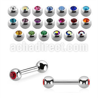 bbe2c 316l steel eyebrow barbell with 3mm bezel set jewel ball