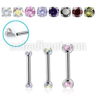 bbe2czin internally threaded steel eyebrow barbell w 3mm cz stone