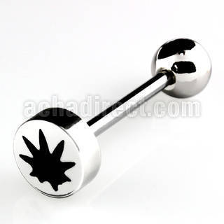 bbec1 316l steel tongue barbell with an 8mm marijuana logo top
