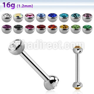 bbehjb3 316l steel eyebrow barbell w bezel set half jewel balls