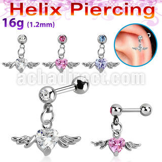 bber1 316l steel helix barbell with dangling crystal heart