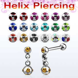 bber40 316l steel helix barbell with 4mm multi jewel ball