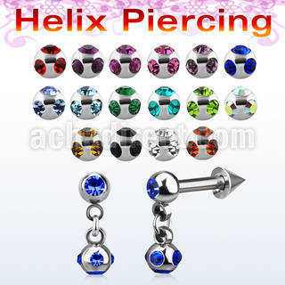 bber44b barbell helix acero quirurgico bola cono acero 4mm bola acero quirurgico multi cristal 4mm al por mayor