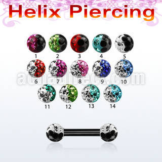 bbert23e barbell ceja helix acero quirurgico anodizado bolas 3mm multi cristal colores mayorista