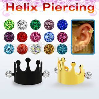 bbert69 piercing cartilago acero 316l anodizado negro dorado corona barbell bolas multi cristal 3mm venta