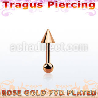 bbertt36 barbell tragus acero 316l pvd oro rosa cono 4mm bola 3mm al por mayor