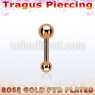 bbertt37 barbell tragus acero 316l pvd oro rosa bola 4mm bola 3mm mayorista