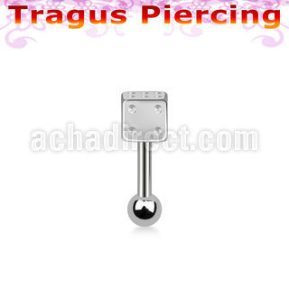 bbesdi4 316l steel tragus barbell with 4mm dice 3mm ball
