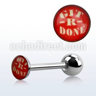 bbfgrd 316l steel tongue barbell with git r done logo
