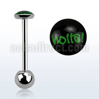 bbfhl 316l steel tongue barbell with holla logo