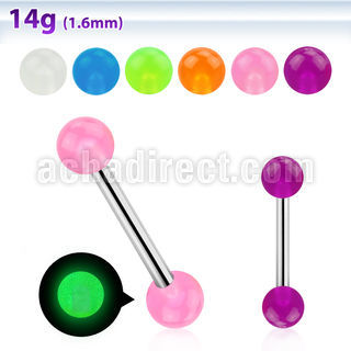 bbgl5 316l steel tongue barbell with a 5mm luminous ball