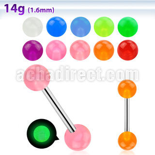 bbgl 316l steel tongue barbell with 6mm luminous ball