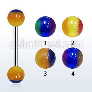 bbgt3 316l steel tongue barbell with 6mm tri color ball