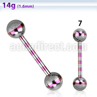 bbgtrb zebra striped pvd 316l steel tongue barbell w 6mm ball
