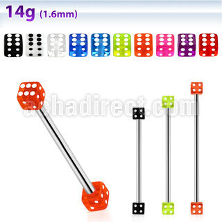 bbivd4 316l steel industrial barbell with 4mm acrylic uv dice