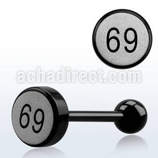 bbls10 anodized 316l steel tongue barbell 69 logo