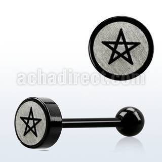 bbls7 anodized 316l steel tongue barbell pentagram logo top