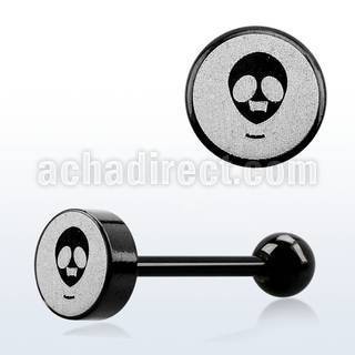 bbls9 anodized 316l steel tongue barbell skull logo