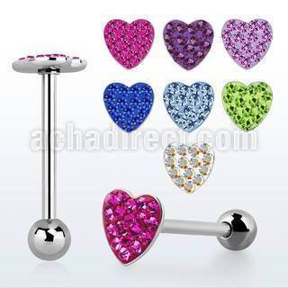 bbmtj5 316l tongue barbell w heart top 5mm steel ball