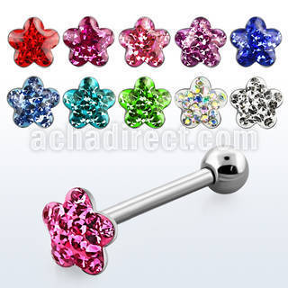 bbmtj6 steel tongue barbell w ferido flower top steel ball