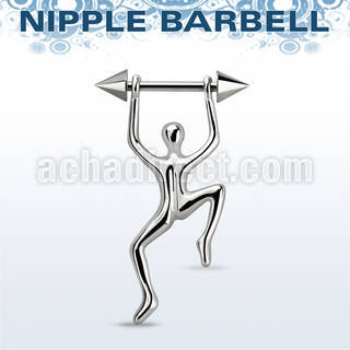 bbnpd11 316l steel nipple barbell w 5mm cones hanging man 