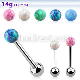 bbop6 316l steel tongue barbell with 6mm synthetic opal ball