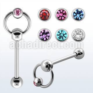 bbslc 316l steel tongue barbell w ball ring bezel jewel
