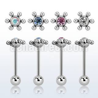 bbssc6 316l steel tongue barbell w starship gem top 6mm ball