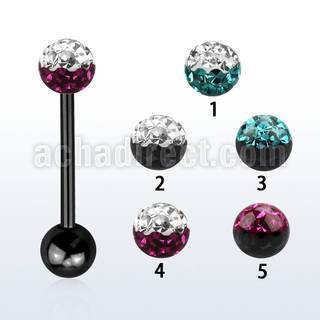 bbtfr5e anodized 316l steel tongue barbell w 2 color crystal