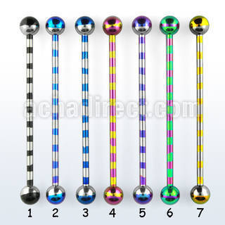 bbtrb barbell industrial acero quirurgico pvd rayas cebra bolas 5mm venta