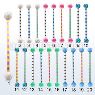 bbtrop5 barbell industrial acero quirurgico pvd rayas cebra bolas opalo 5mm distribuidor