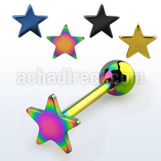 bbtsar anodized 316l steel tongue barbell with 6mm star top