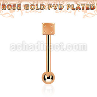bbttdi rose gold steel tongue barbell with a top 5mm steel dice