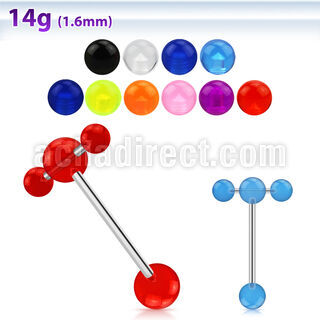 bbuvspn 316l steel tongue barbell w acrylic uv ball spinner