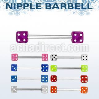 bbvd4 316l steel nipple barbell with acrylic uv dice
