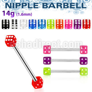 bbvd4 316l steel nipple barbell with acrylic uv dice