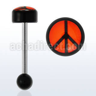 bbvg2 316l tongue barbell w 8mm acrylic top w peace logo