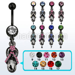 bcdsd5 piercing ombligo acero quirurgico pvd sandalia negra cristal 10mm mayorista