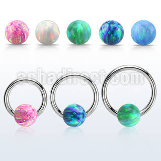 bcr12o6 316l steel ball closure ring 12g 6mm synthetic opal ball