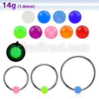 bcrgl5l xxl 316l steel bcr, 14g w 5mm glow in the dark ball