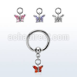 bcrgz589 316l steel ball closure ring 1.6mm w dangling butterfly 