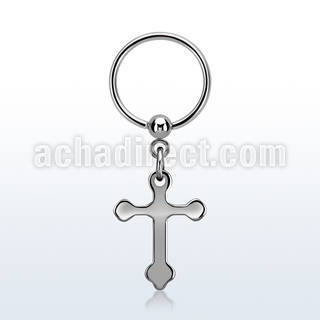 bcrscro steel ball closure ring w dangling steel cross