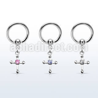 bcrsz14s steel bcr 1.2mm w a cross w tiny cz stone in the center